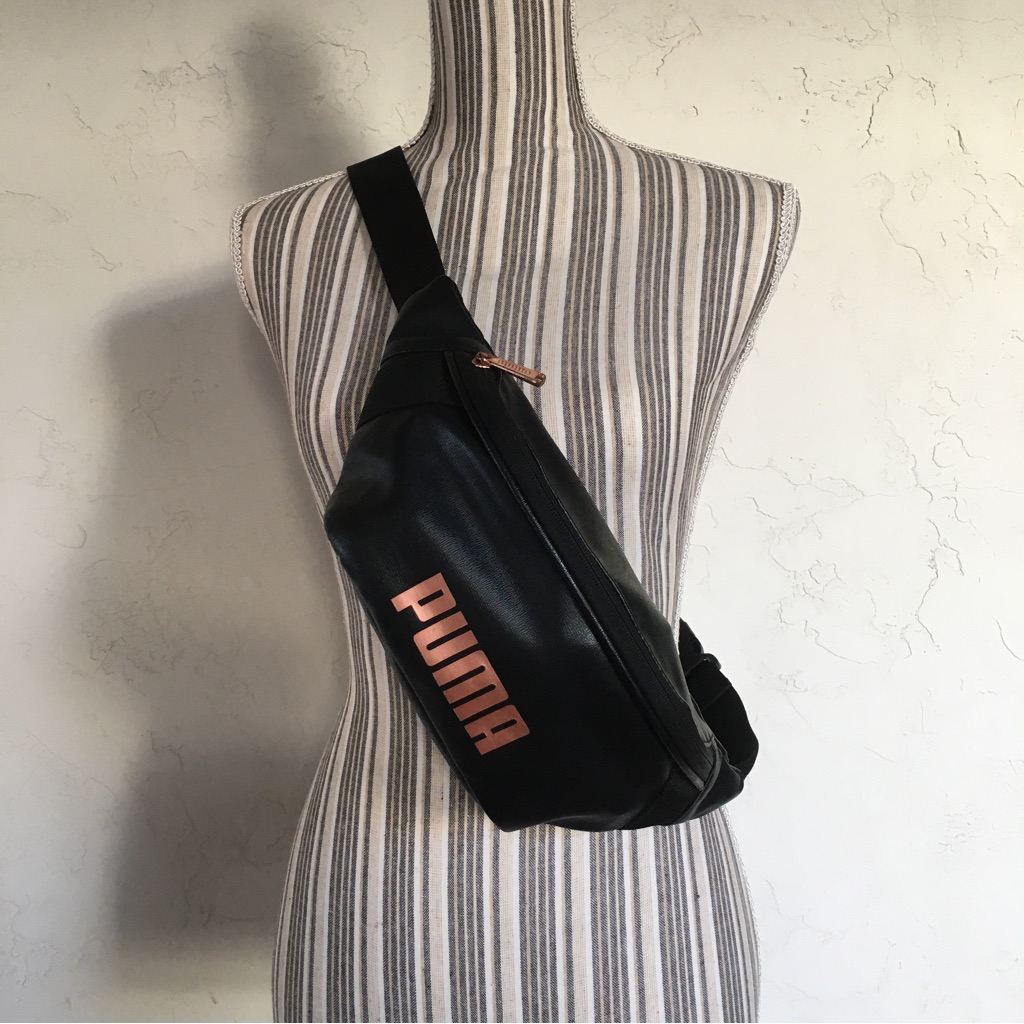 Puma Black Shoulder Bag Fanny Pack With Rose Gold Lettering